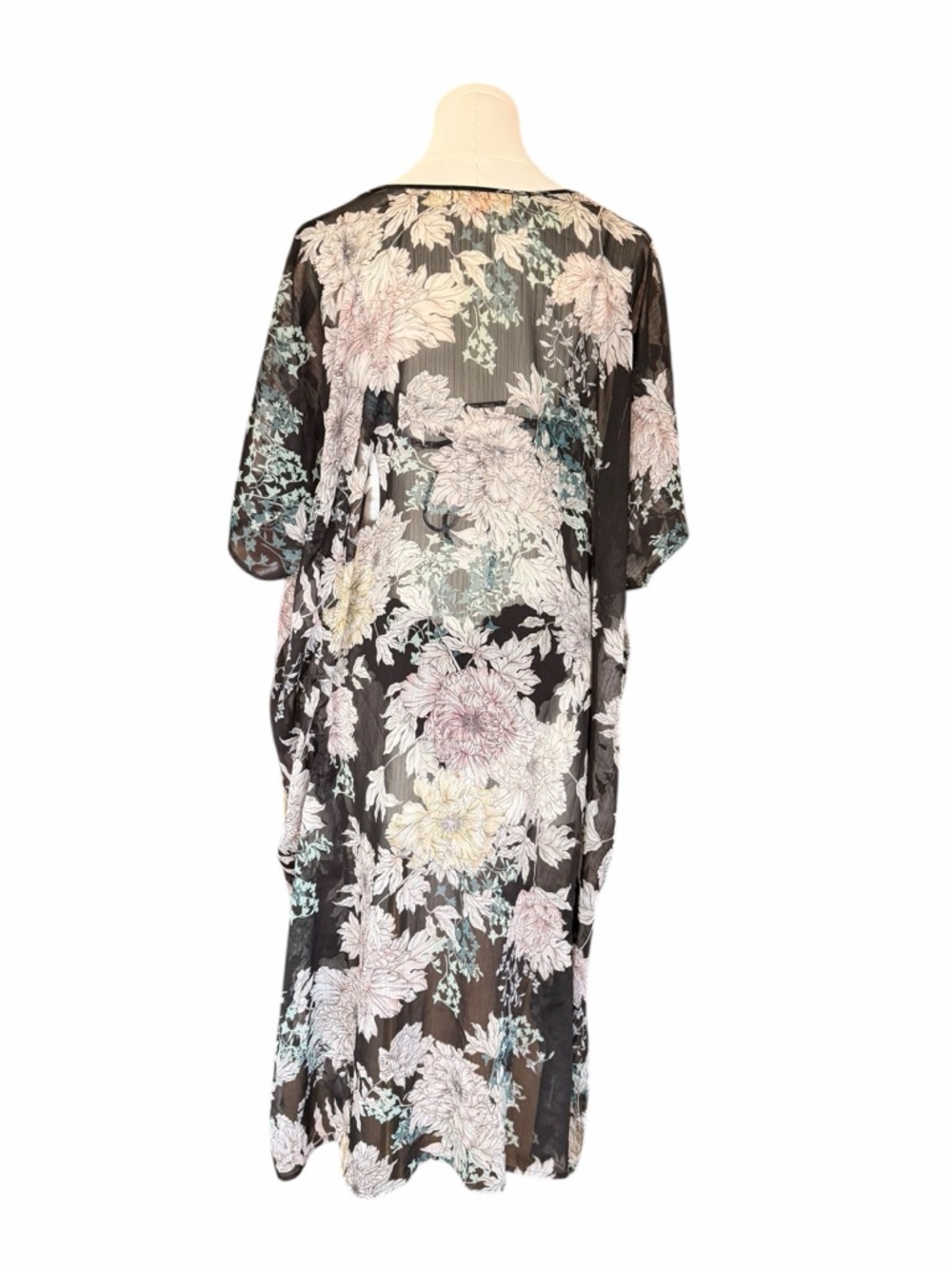 Band of Gypsies Floral Sheer Chiffon Kimono Cardigan Cover Up Black XS/S Boho - Picture 3 of 10